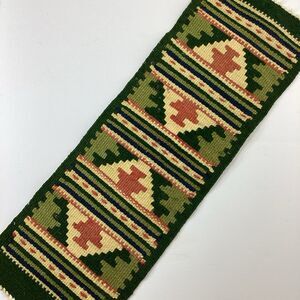 Vtg Handwoven Zapotec Style Wool Table Runner Southwest Geometric Tapestry 22x8